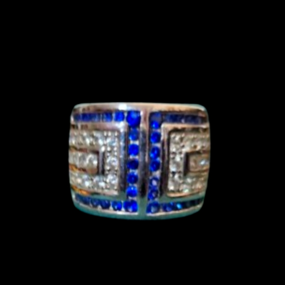 📣 Absolute CZ & Sapphires 925 Silver Wide Band Ring Size Fit 7 - 7 5 😍 - Picture 2 of 5